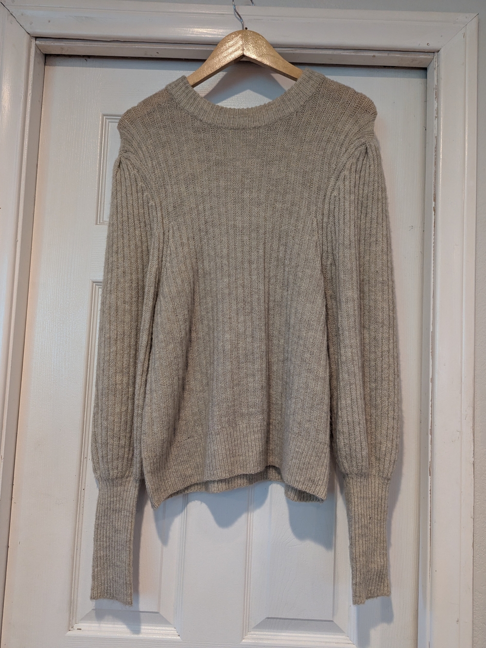 Leith Neutral Ribbed Crewneck Sweater in Oatmeal